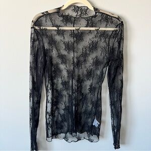 Womens Black Lace Long Sleeve Top, Size Medium